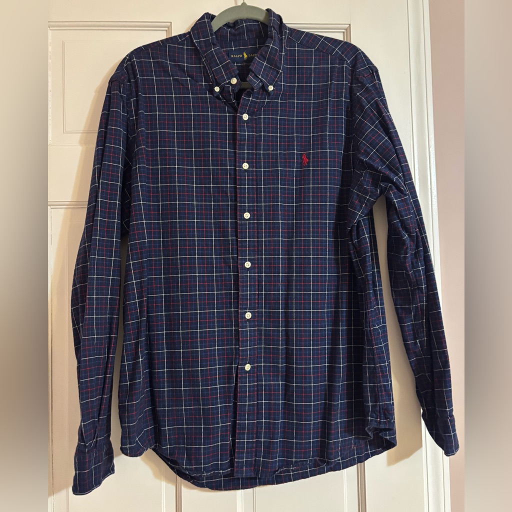 Polo By Ralph Lauren Navy Plaid Button-Down Long Sleeve Shirt Xl